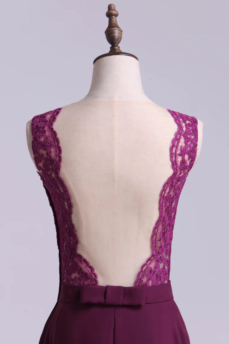 Scoop A Line Exquisite Lace & Chiffon Party Dresses